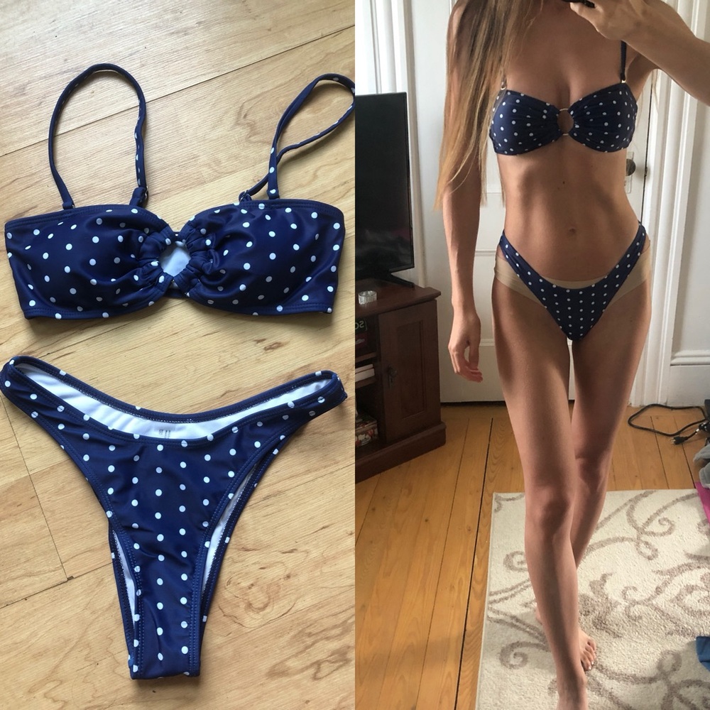 Navy Polka Dot Tie-Front Bikini XS